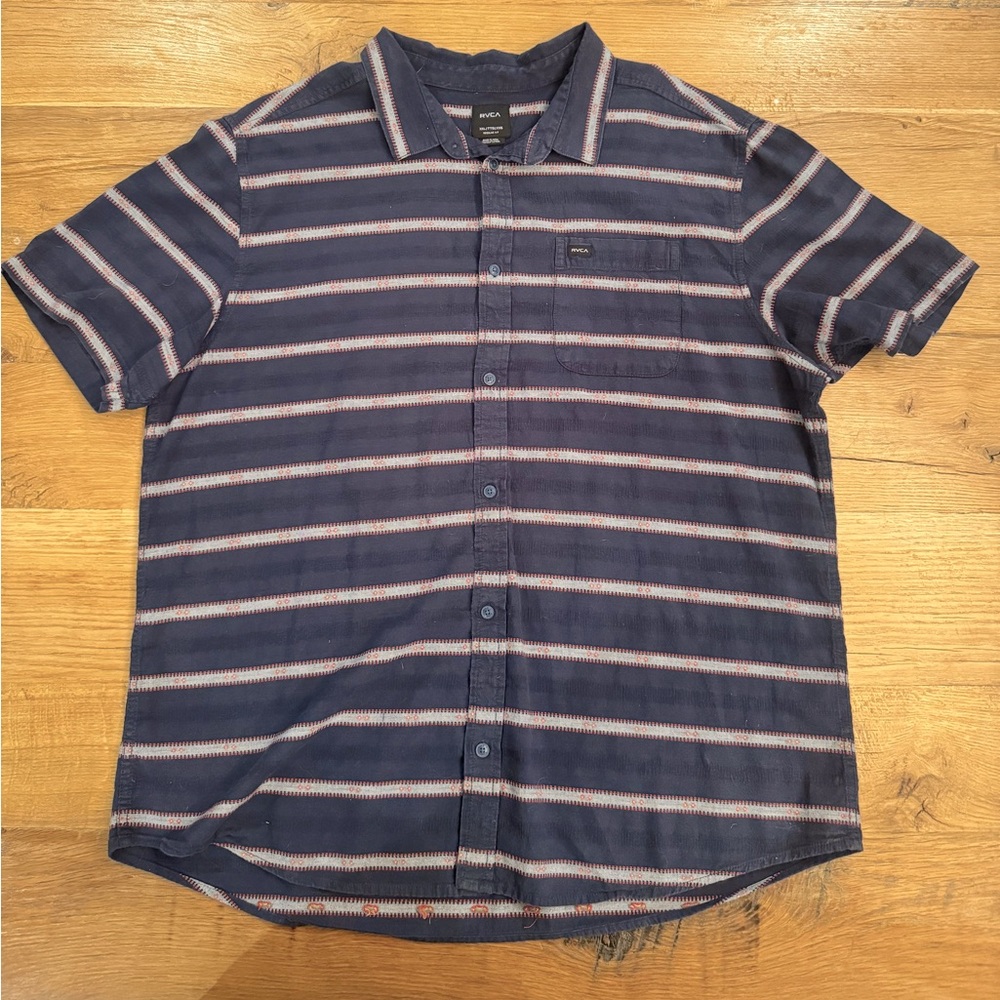 RVCA Short Sleeve Button Up Navy/Red/Gray XXL